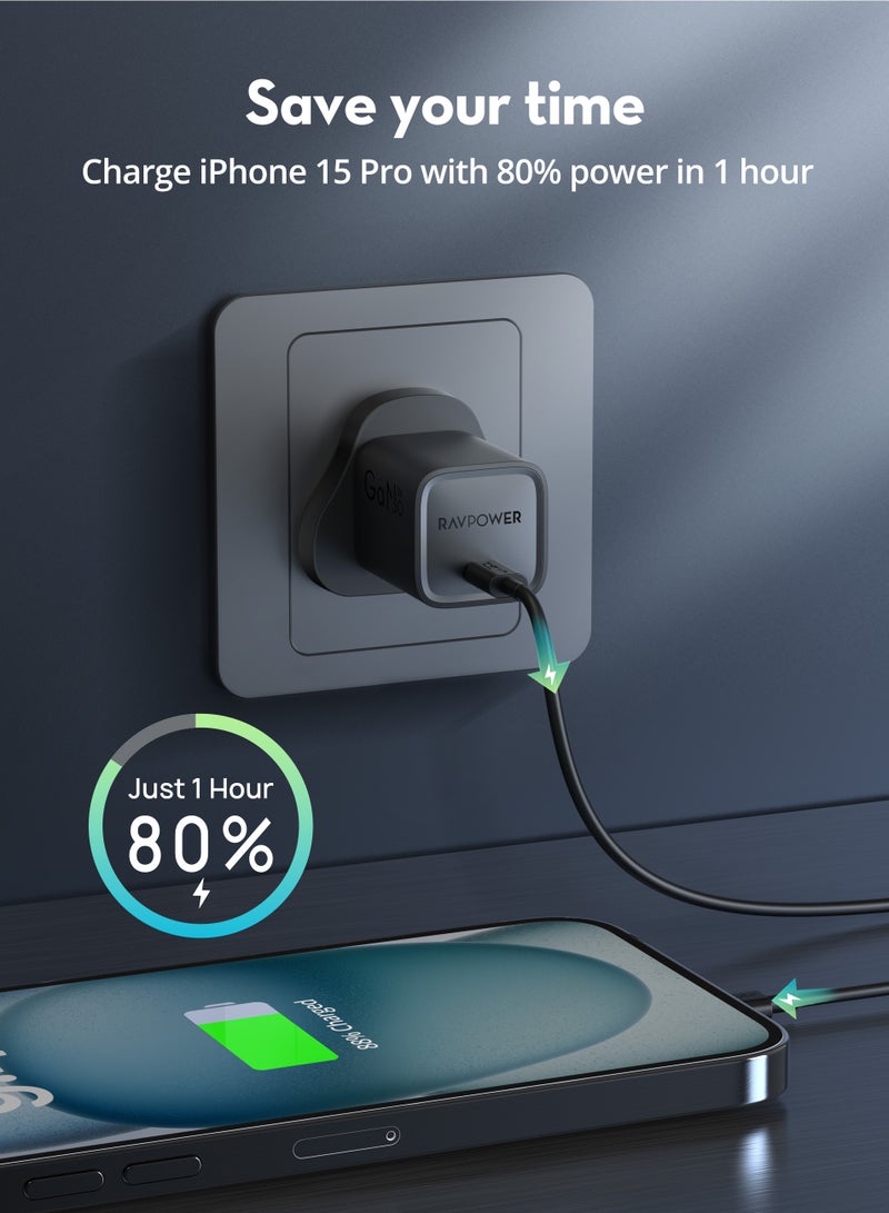 RAVPOWER 30W USB-C Wall Charger - Black - Image 3