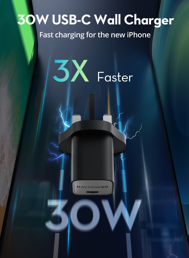 RAVPOWER 30W USB-C Wall Charger - Black - Image 2