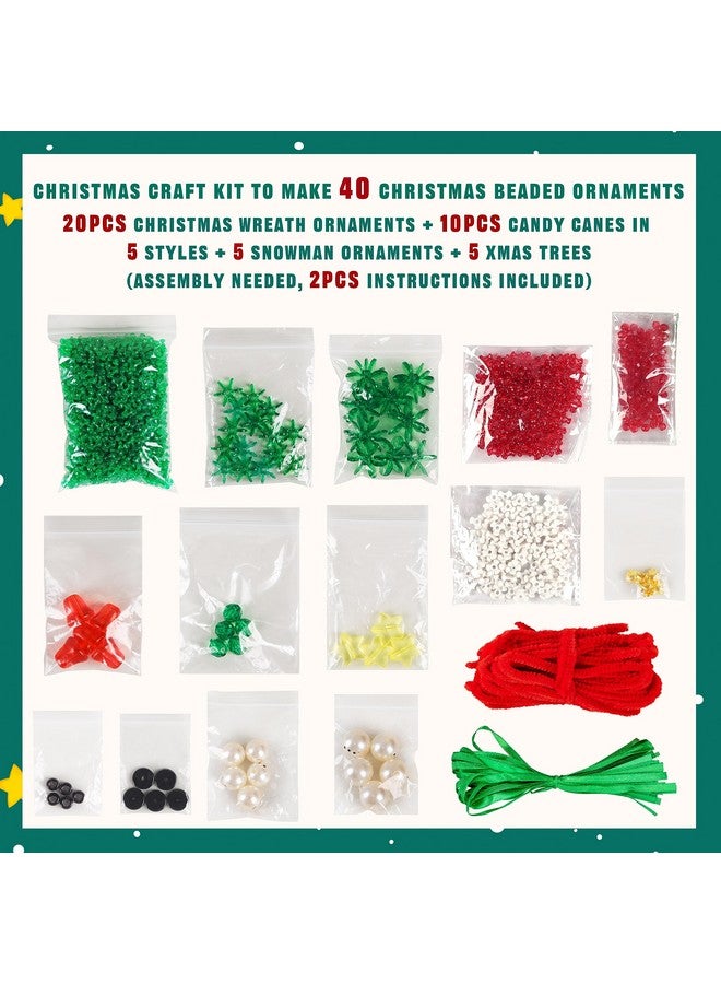 jollylife Christmas Crafts for Kids Adults Families, Beaded Ornament Kit to Make Wreath/Candy Cane/Xmas Tree/Snowman, Holiday Decorations Party Supplies, 40 Pieces - Image 3