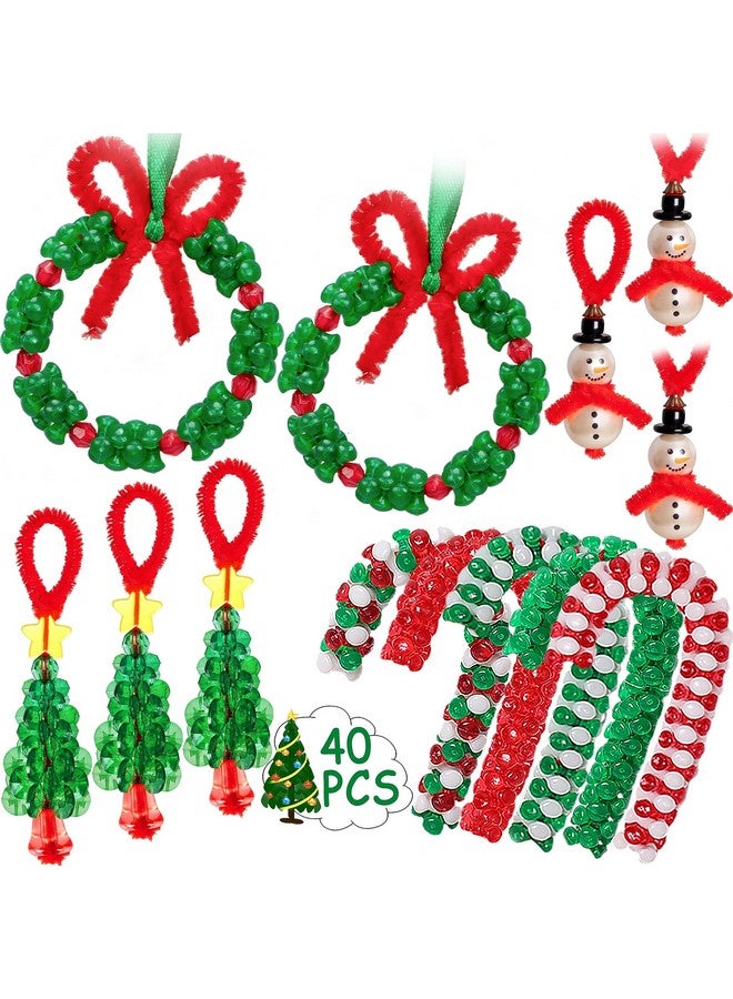 jollylife Christmas Crafts for Kids Adults Families, Beaded Ornament Kit to Make Wreath/Candy Cane/Xmas Tree/Snowman, Holiday Decorations Party Supplies, 40 Pieces - Image 1