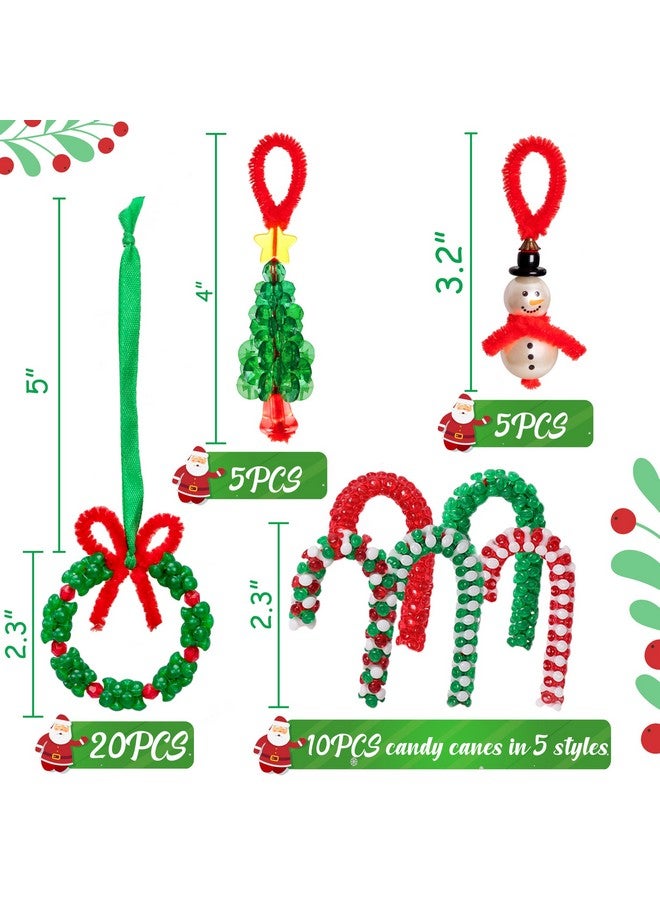 jollylife Christmas Crafts for Kids Adults Families, Beaded Ornament Kit to Make Wreath/Candy Cane/Xmas Tree/Snowman, Holiday Decorations Party Supplies, 40 Pieces - Image 4