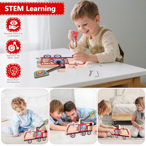Liangding Montessori Screwdriver Busy Board Fire Truck Wooden STEM Fine Motor Skills Sensory Learning Toy for Kids Ages 26 Great Gift for Boys and Girls - Image 5