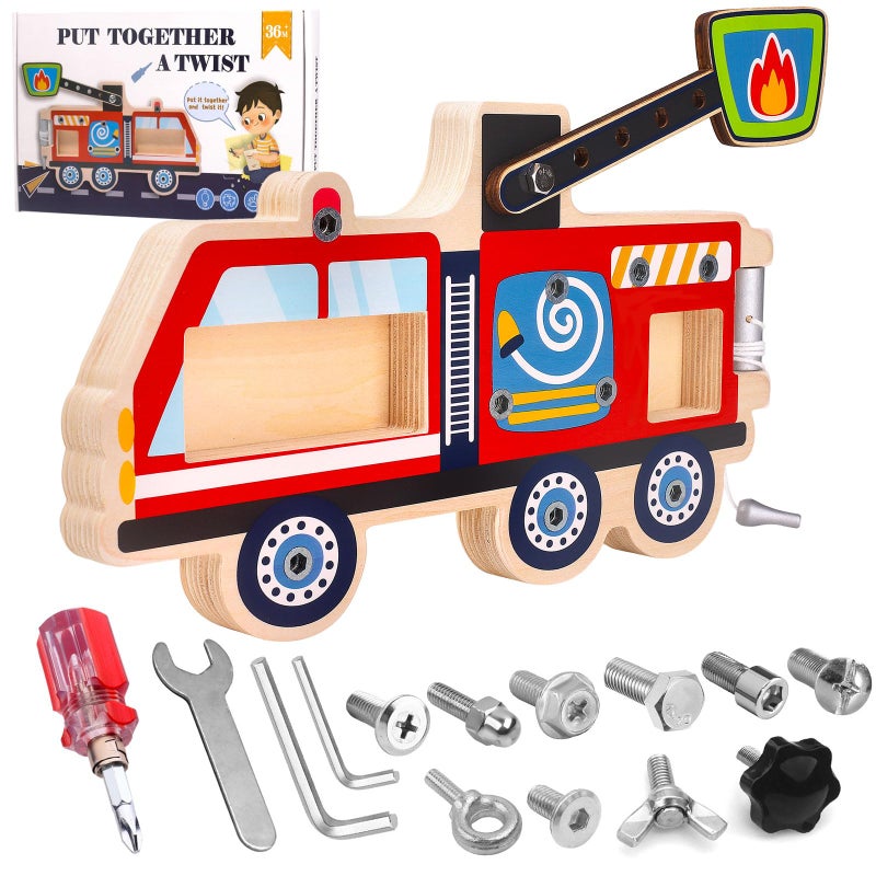 Liangding Montessori Screwdriver Busy Board Fire Truck Wooden STEM Fine Motor Skills Sensory Learning Toy for Kids Ages 26 Great Gift for Boys and Girls - Image 3