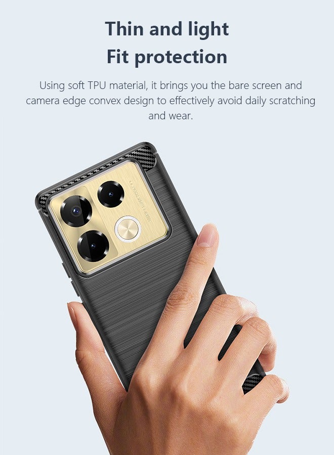 Occuwzz Infinix Note 40 Pro 5G Phone Case 6.78 Inch TPU Shell Brushed Technology Texture Phone Case Carbon Fiber Trim Camera Lens Protruding Design Protect Lens Hard Phone Case Black - Image 5