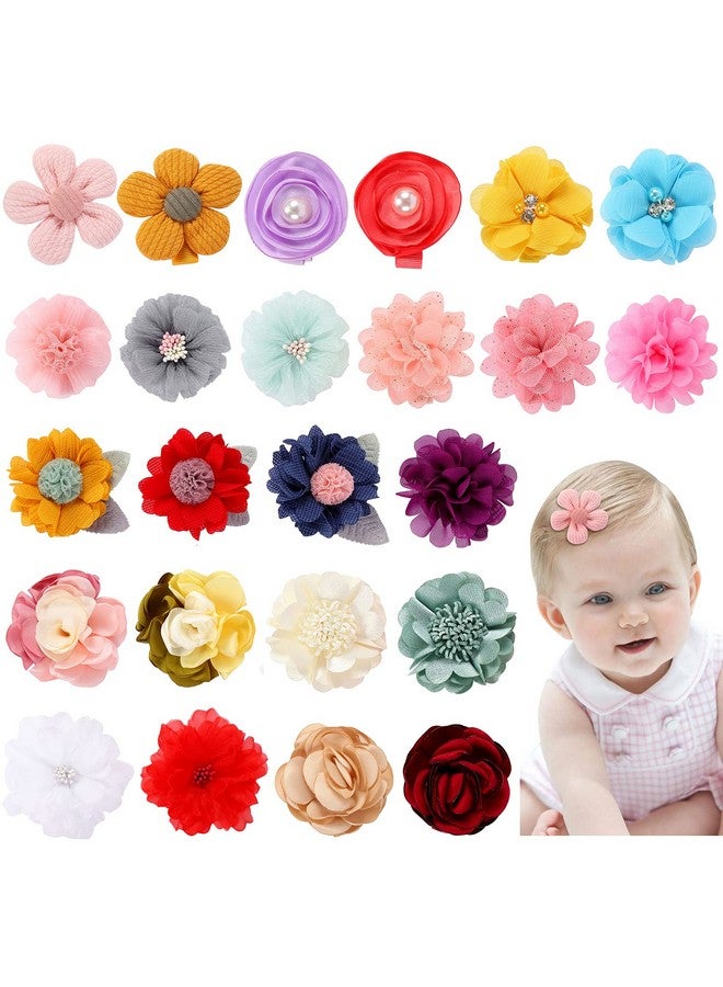 Cinaci 24 Pack Colorful Chiffon Rose Daisy Flower Hair Bows Fully Lined Alligator Hair Clips Handmade Soft Floral Small Hair Barrette Hair Pin Accessories for Baby Girls Newborns Infants Toddlers Kids - Image 1