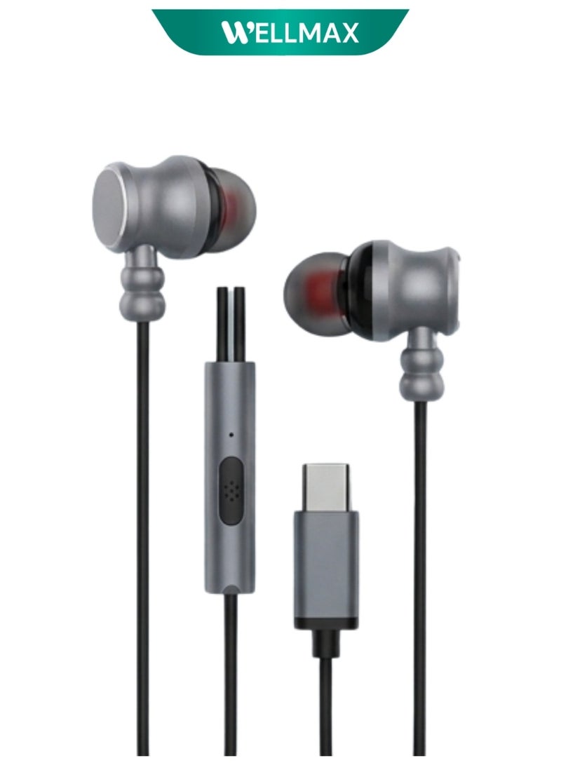 WELLMAX WM Wired Headphones with Mic Pure Voice Stereo Sound Type-c Headset for Music Calls Gaming Compatible with Android iPhone Laptop Comfortable Headphones - Image 1
