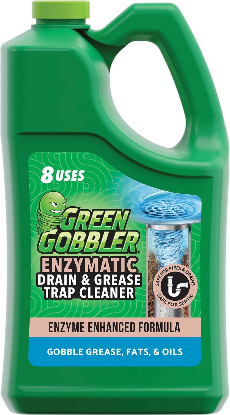 Green Gobbler منظف المصارف إنزيم غرين غوبلر | يتحكم في الروائح الكريهة ويفكك الدهون، الورق، الشحوم والزيوت في خطوط الصرف، خزانات الصرف الصحي والفخاخ الدهنية | 1 جالون - Image 1