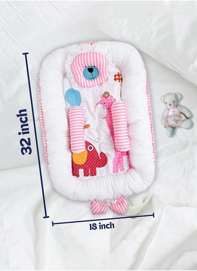 Superminis Baby Bed with Thick Mattress, Mosquito Net with Zip Closure And Neck Pillow, Baby Bedding for New Born, 0M+, Baby Sleeping Bed of 32 inch X 18 inch X 4 inch Size (Pink),Pack of 1  - Image 4