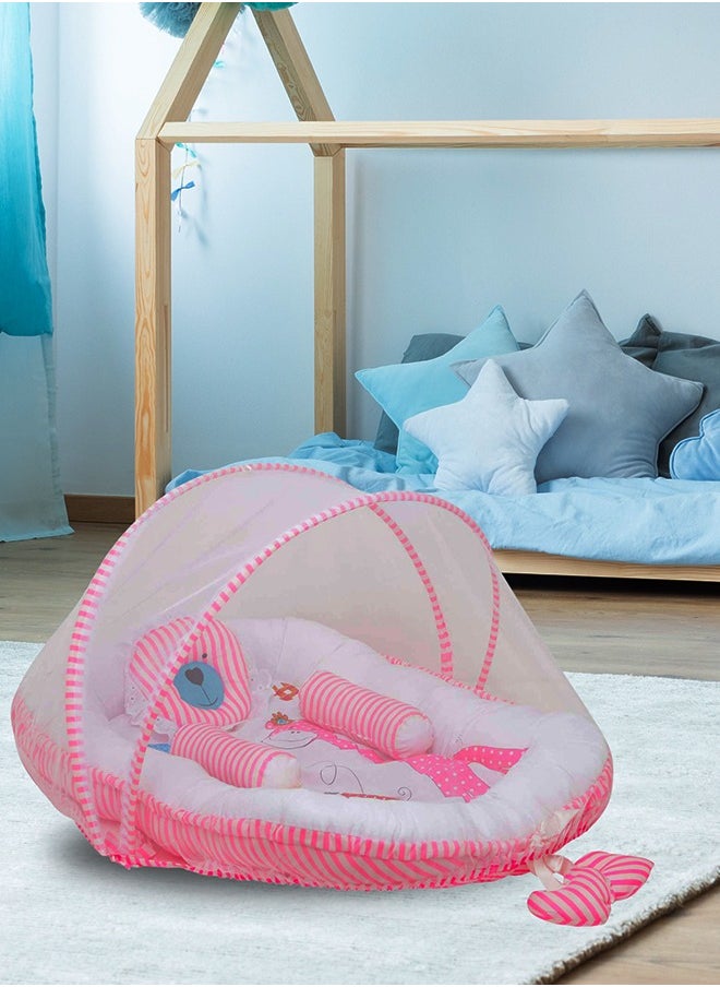 Superminis Baby Bed with Thick Mattress, Mosquito Net with Zip Closure And Neck Pillow, Baby Bedding for New Born, 0M+, Baby Sleeping Bed of 32 inch X 18 inch X 4 inch Size (Pink),Pack of 1  - Image 5
