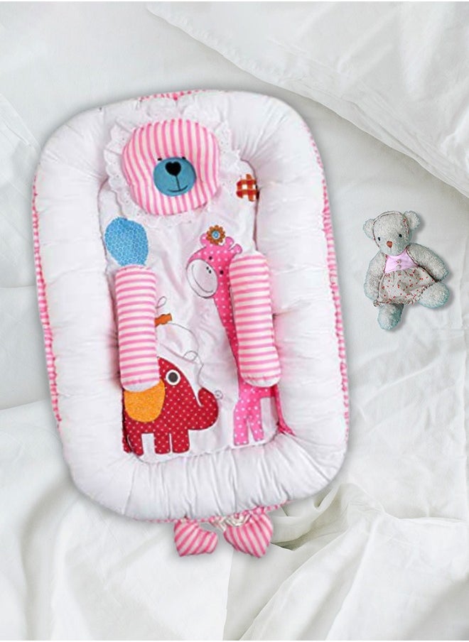 Superminis Baby Bed with Thick Mattress, Mosquito Net with Zip Closure And Neck Pillow, Baby Bedding for New Born, 0M+, Baby Sleeping Bed of 32 inch X 18 inch X 4 inch Size (Pink),Pack of 1  - Image 3