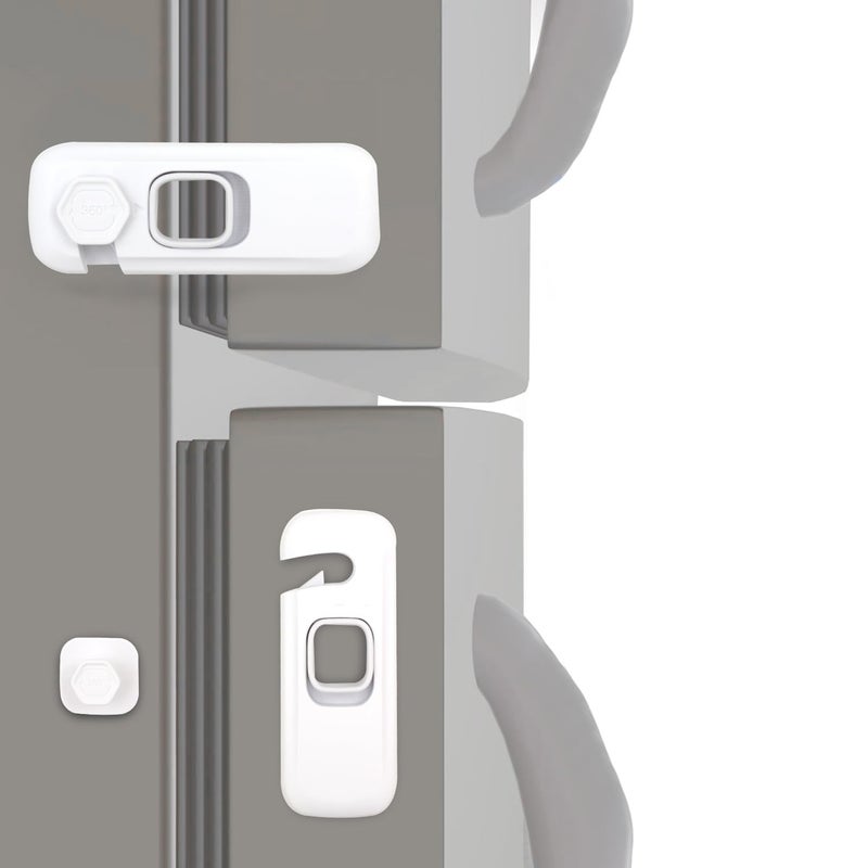 suyncyi Fridge Child Lock for Refrigerator, Freezer and Cabinet, 2 Pack Adhesive Baby Proof Latches, White - Image 1