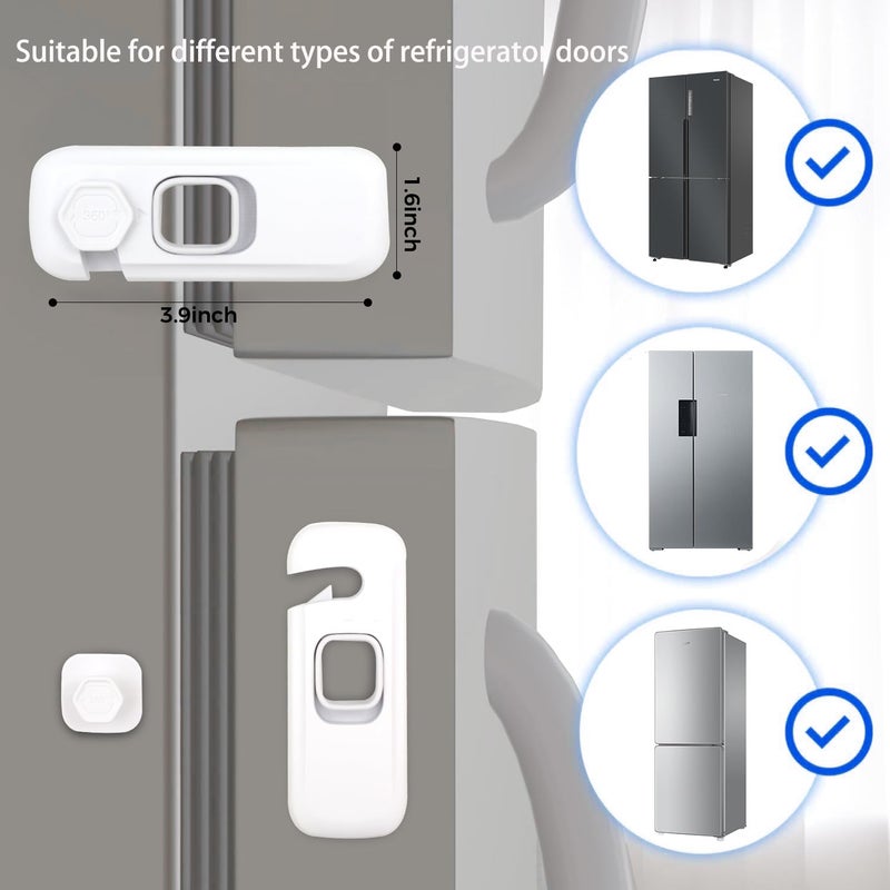 suyncyi Fridge Child Lock for Refrigerator, Freezer and Cabinet, 2 Pack Adhesive Baby Proof Latches, White - Image 2