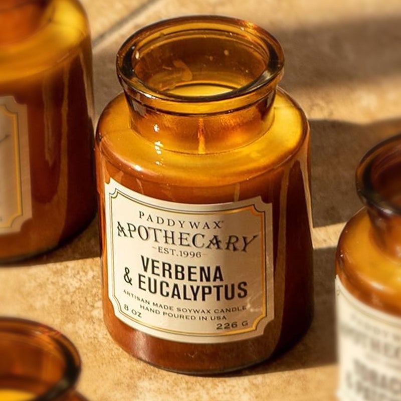 Paddywax Artisan Apothecary Scented Candle with Lid in Reusable Glass Jar, Clean-Burn Soy Candle with Approx. 54 Hour Burn Time, Verbena & Eucalyptus, 8 oz. - Image 3