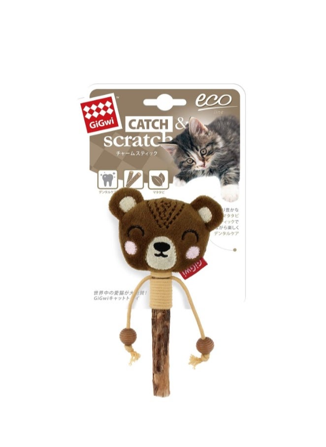 Gigwi Bear Catch & Scratch Eco Line - Interactive Cat Toy with Silvervine Leaves and Stick