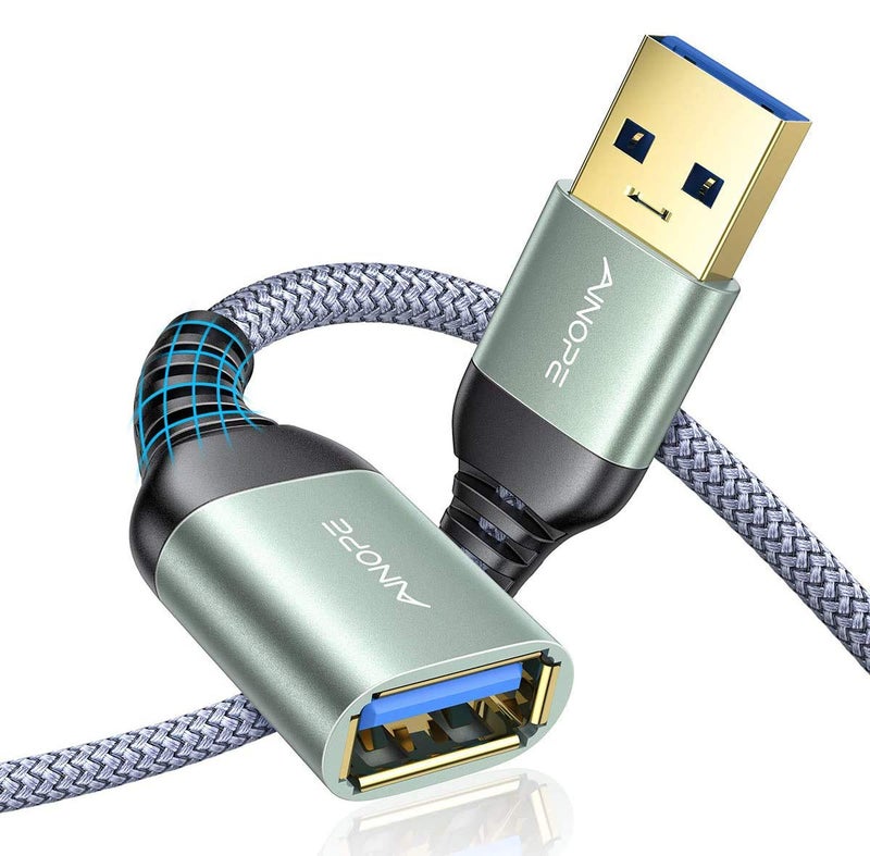AINOPE 2 Pack USB Extensions Cable High Speed USB 3.0 Extension Cord Type A Male to Female Sturdy Braided Material Fast Data Transfer Compatible with USB Keyboard,Mouse,Flash Drive,Grey,3.3FT+6.6FT - Image 1