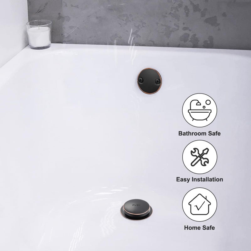 TLOZX Oil Rubbed Bronze Bathtub Drain Tip-Toe Tub Trim Set with Two-Hole Overflow Faceplate Bathroom Tub Drains Replacement Conversion Kit - Image 5