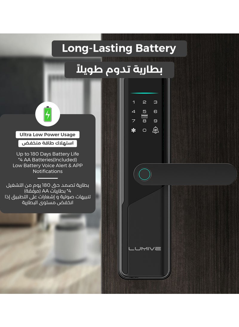 LUMIVE Lumive Guardian G12 Smart Door Lock, Arabic Language Support, KSA version Mortise 4585, App Control, Suitable for Outdoors, Fingerprint Entry, Passwords, Deadbolt, Keys, 5 RFID Cards. Works with Alexa (TTLock App - Bluetooth)  - Image 5
