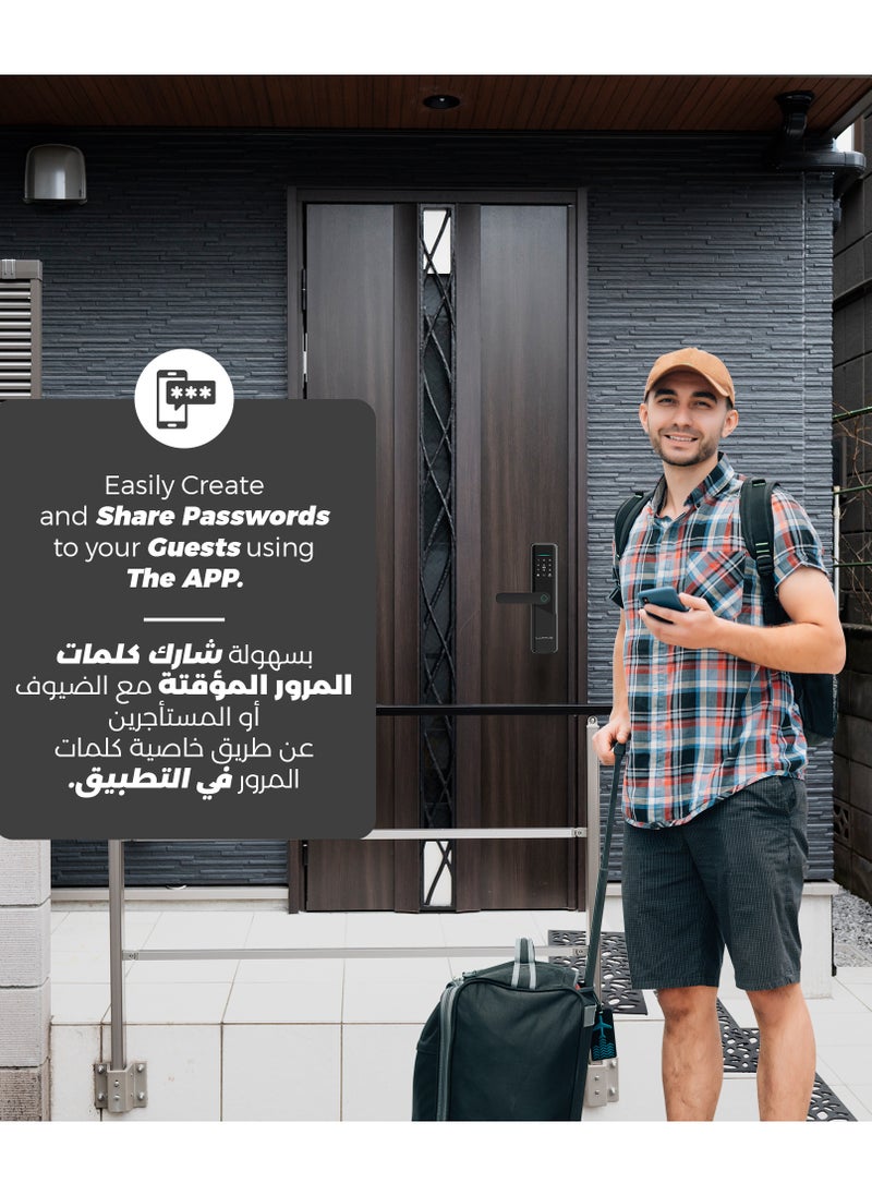 LUMIVE - Lumive Guardian G12 Smart Door Lock, Arabic Language Support, KSA version Mortise 4585, App Control, Suitable for Outdoors, Fingerprint Entry, Passwords, Deadbolt, Keys, 5 RFID Cards. Works with Alexa (TTLock App - Bluetooth) - Image 1