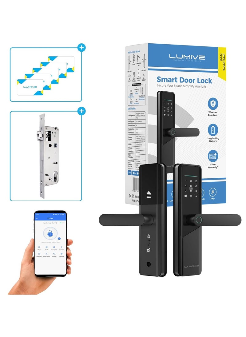 LUMIVE Lumive Guardian G12 Smart Door Lock, Arabic Language Support, KSA version Mortise 4585, App Control, Suitable for Outdoors, Fingerprint Entry, Passwords, Deadbolt, Keys, 5 RFID Cards. Works with Alexa (TTLock App - Bluetooth)  - Image 1