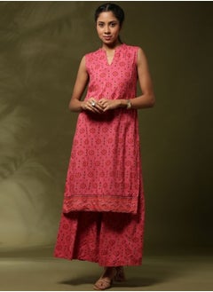 Abhishti Geometric floral printed 2pc kurta set-coral  - Image 1