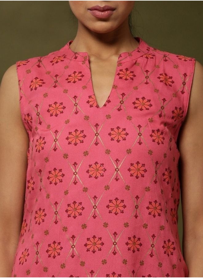 Abhishti Geometric floral printed 2pc kurta set-coral  - Image 2