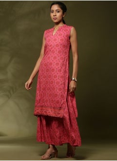 Abhishti Geometric floral printed 2pc kurta set-coral  - Image 3