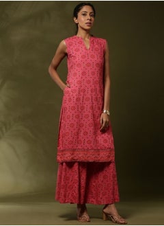 Abhishti Geometric floral printed 2pc kurta set-coral  - Image 4