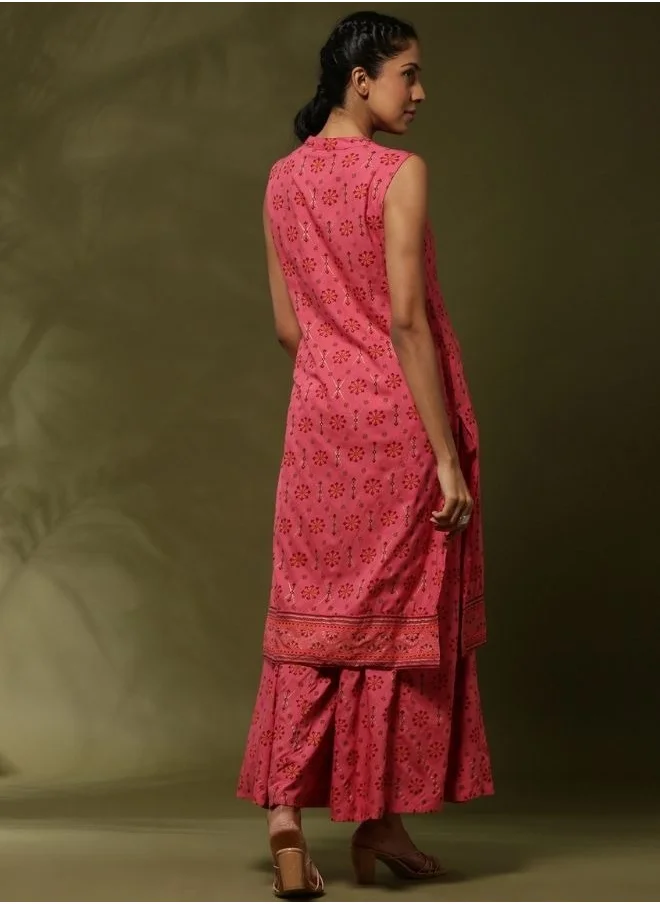 Abhishti Geometric floral printed 2pc kurta set-coral
