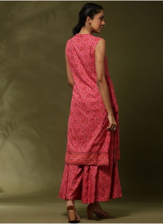 Abhishti Geometric floral printed 2pc kurta set-coral  - Image 5