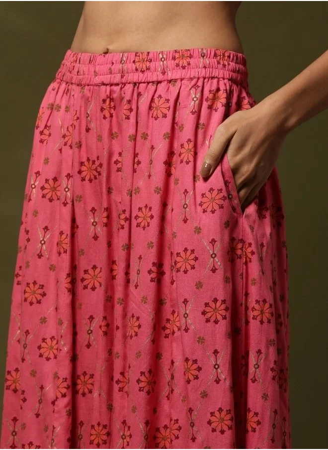 Abhishti Geometric floral printed 2pc kurta set-coral