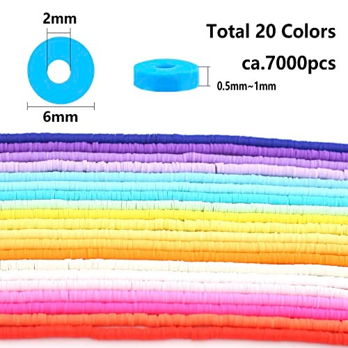 HERZWILD 20 Strands Heishi Clay Beads Mixed Color Clay Beads 7200 PCS Pink Yellow White Flat Handmade Polymer Clay Beads for Jewelry Making Necklace Bracelet Earrings Finding(color20) - Image 2