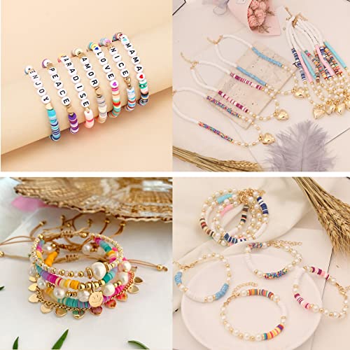 HERZWILD 20 Strands Heishi Clay Beads Mixed Color Clay Beads 7200 PCS Pink Yellow White Flat Handmade Polymer Clay Beads for Jewelry Making Necklace Bracelet Earrings Finding(color20) - Image 3