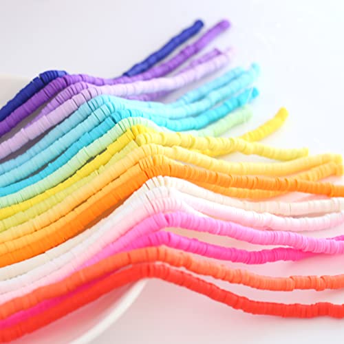 HERZWILD 20 Strands Heishi Clay Beads Mixed Color Clay Beads 7200 PCS Pink Yellow White Flat Handmade Polymer Clay Beads for Jewelry Making Necklace Bracelet Earrings Finding(color20) - Image 5