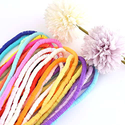 HERZWILD 20 Strands Heishi Clay Beads Mixed Color Clay Beads 7200 PCS Pink Yellow White Flat Handmade Polymer Clay Beads for Jewelry Making Necklace Bracelet Earrings Finding(color20) - Image 4