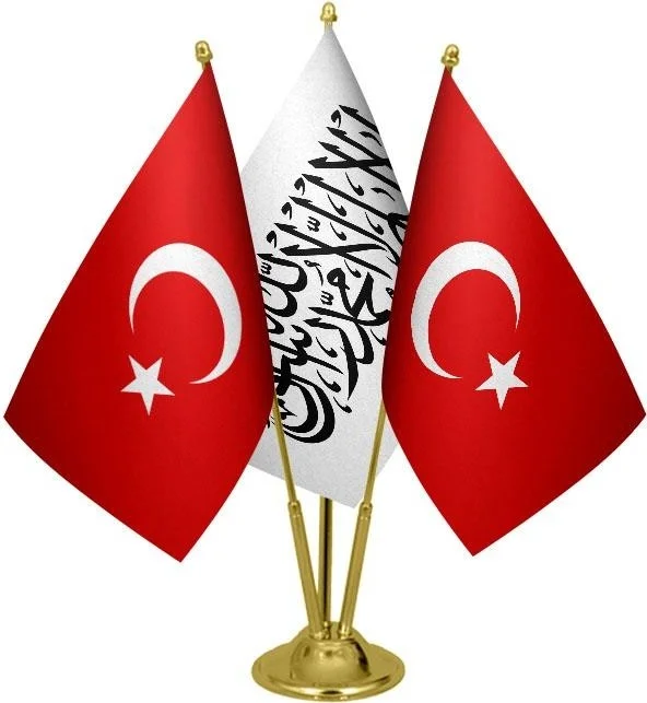 ساترنديزاين Desktop Afghanistan Flag Turkish Flag Triple Brass Pole Table Flag Set