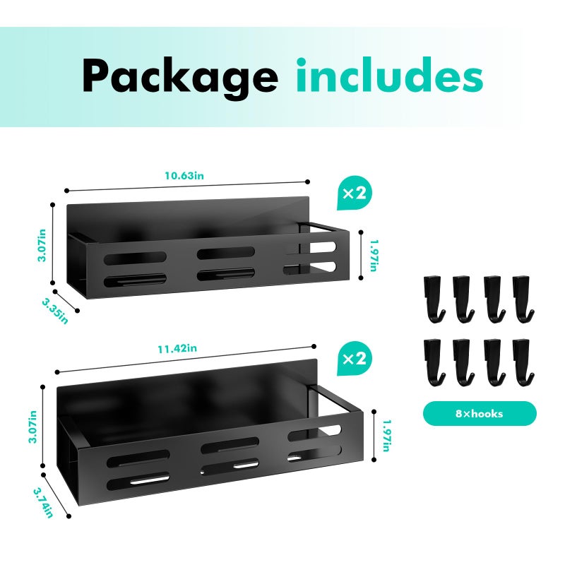SETBAOO 4 Pack Magnetic Spice Rack for Refrigerator, Black Magnetic Shelf and Fridge Kitchen Storage Cabinet Organizers Seasoning Organization Mini Shelves, Organizadores de Cocina - Image 2