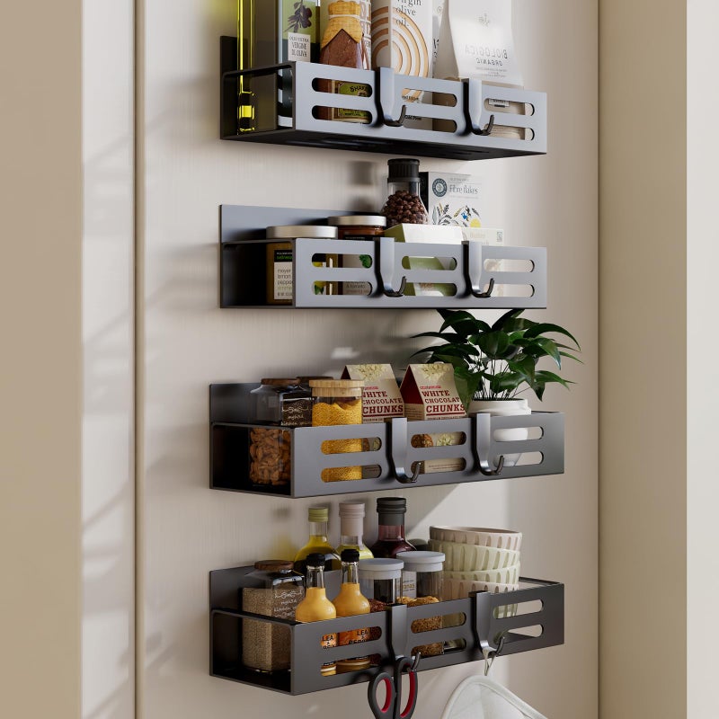 SETBAOO 4 Pack Magnetic Spice Rack for Refrigerator, Black Magnetic Shelf and Fridge Kitchen Storage Cabinet Organizers Seasoning Organization Mini Shelves, Organizadores de Cocina - Image 1