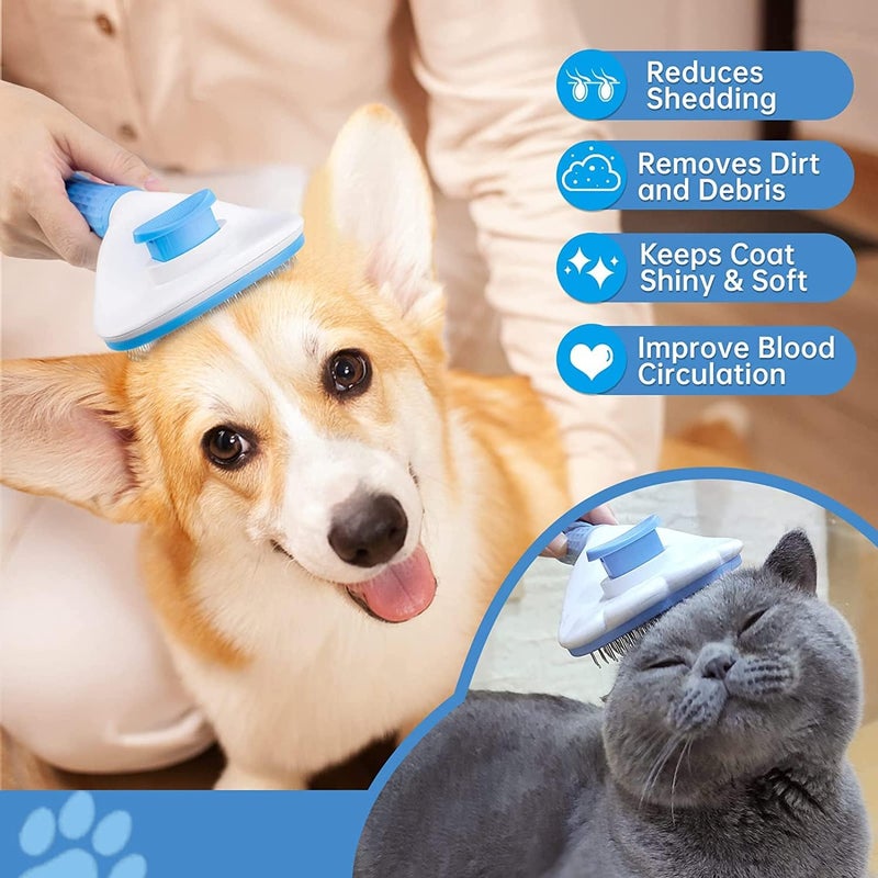 SKYPARKLE Self Cleaning Slicker Brush, Pet Grooming Shedding Brush for Dogs and Cats - Easy to Remove Loose Undercoat, Pet Massaging Tool Suitable for Pets with Long or Short Hair - Image 3