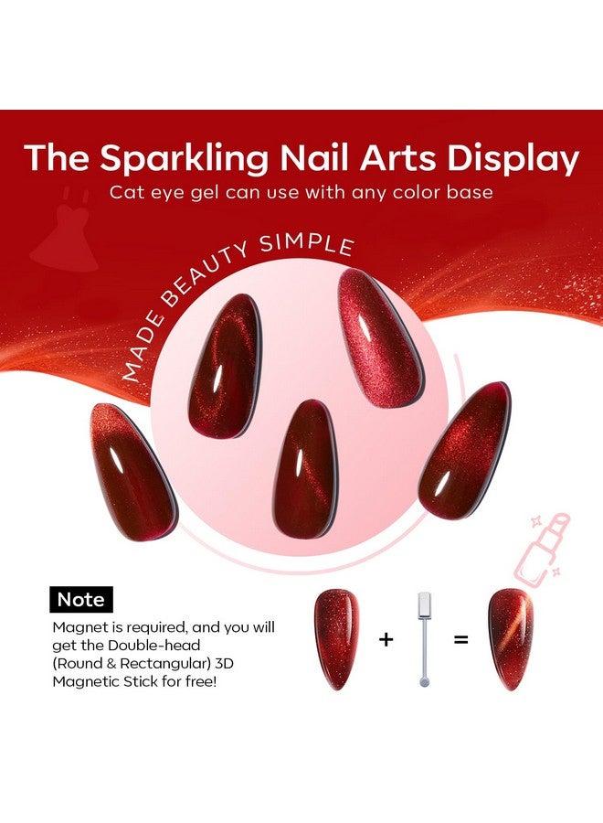 modelones Red Gel Nail Polish Set - 6 Colors Ruby Sparks Collection Popular Glitter Gel Polish Cat Eye Magnetic Gel Burgundy Red Sparkle Bloody Christmas Nail Gel Polish Kit Art Diy Salon Gift - Image 2