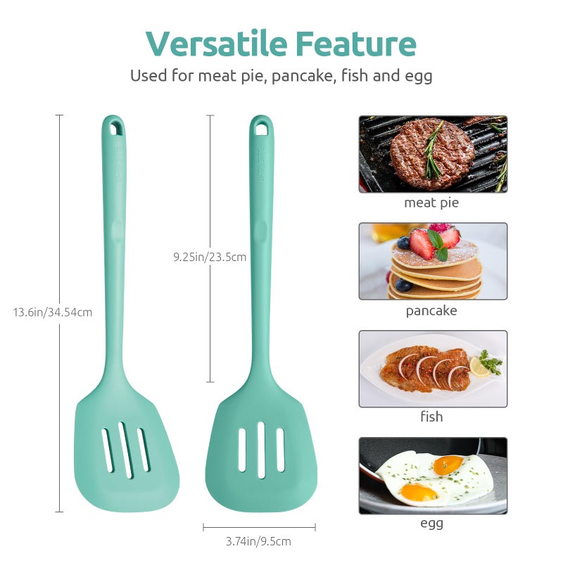 U-Taste 13.6" Slotted Silicone Turner: U-Taste 600ÂºF Heat Resistant Kitchen Spatula Flipper, Food Grade Flexible Wide Seamless Rubber Cooking Utensil for Egg, Omelette, Burger in Nonstick Cookware (Aqua Sky) - Image 2