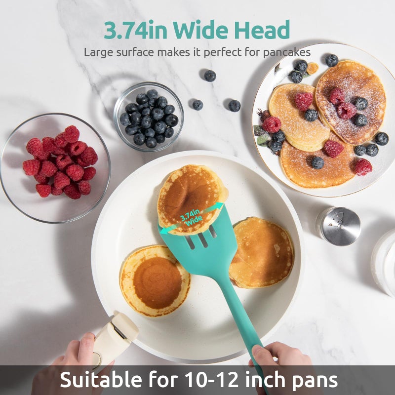 U-Taste 13.6" Slotted Silicone Turner: U-Taste 600ÂºF Heat Resistant Kitchen Spatula Flipper, Food Grade Flexible Wide Seamless Rubber Cooking Utensil for Egg, Omelette, Burger in Nonstick Cookware (Aqua Sky) - Image 5