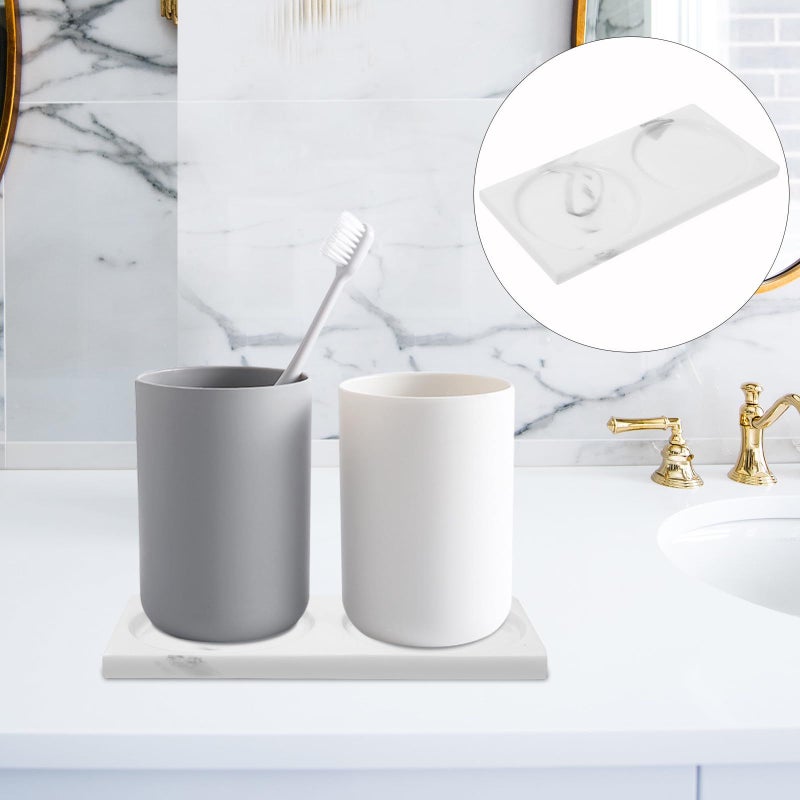 White Marble Resin Toothbrush Tray Bathroom Vanity Organizer For Countertop Storage - Image 4