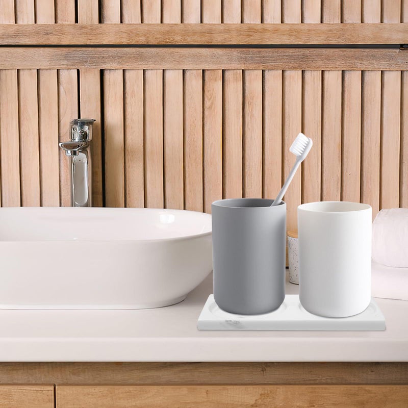 White Marble Resin Toothbrush Tray Bathroom Vanity Organizer For Countertop Storage - Image 5