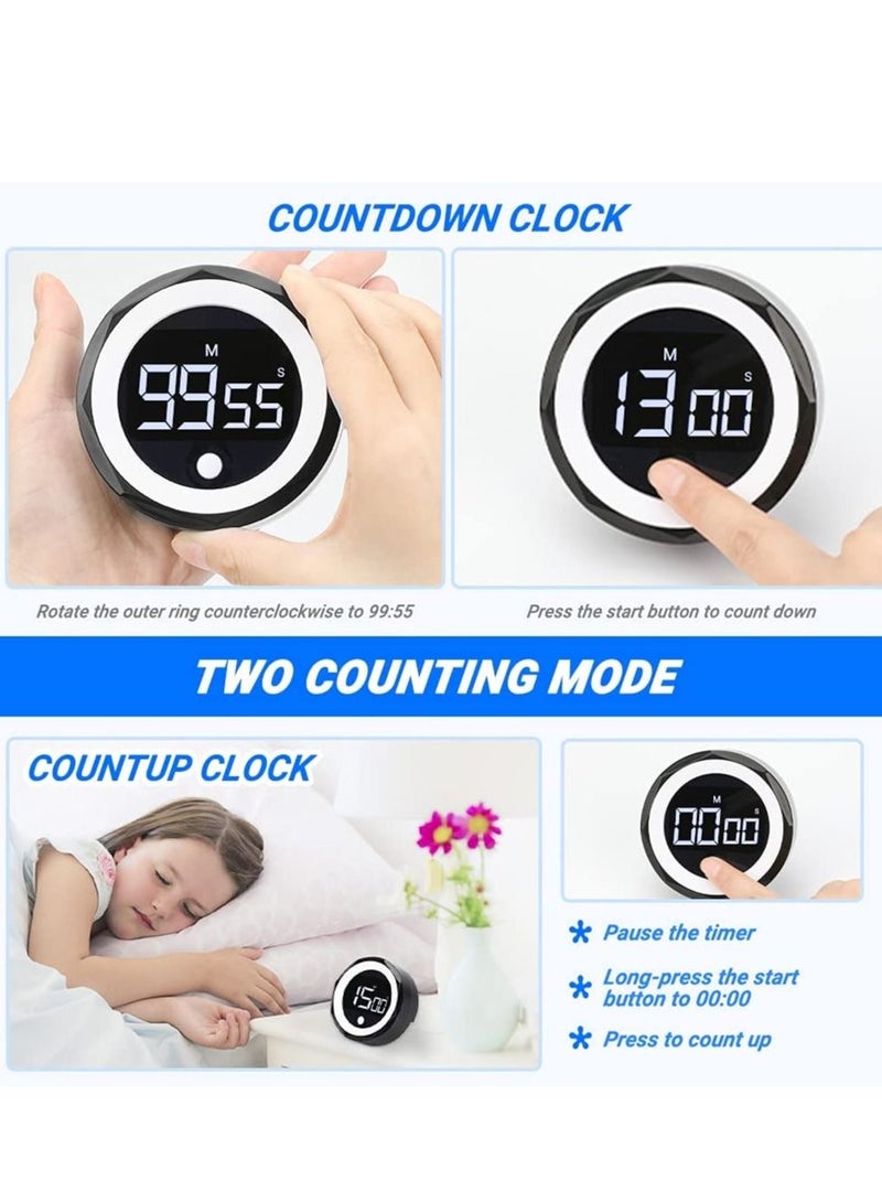 SYOSI Digital Kitchen Timer - Magnetic Countdown Countup Timer with Large LED Display, Volume Adjustable, Easy for Seniors and Kids to Use, 99 Minutes timer for Cooking Learning Meeting Yoga (Black) - Image 3