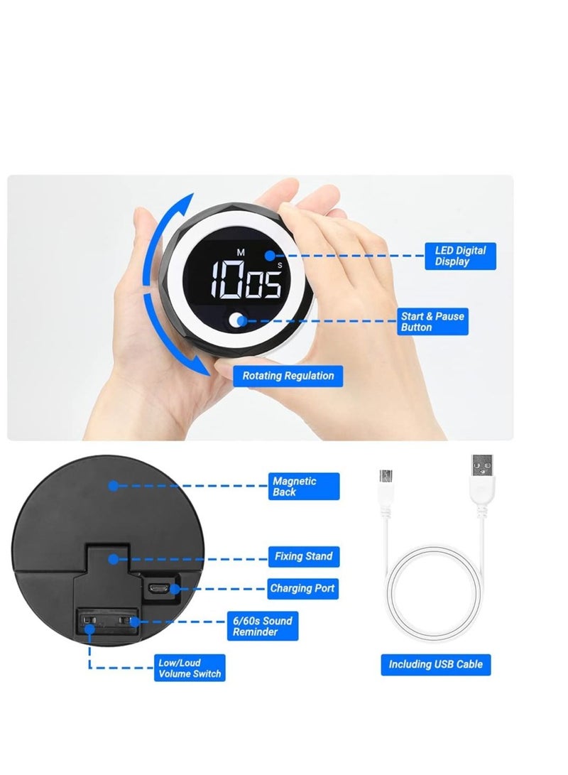 SYOSI Digital Kitchen Timer - Magnetic Countdown Countup Timer with Large LED Display, Volume Adjustable, Easy for Seniors and Kids to Use, 99 Minutes timer for Cooking Learning Meeting Yoga (Black) - Image 2