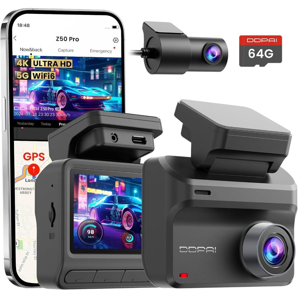 Dash Cam for Cars, 4K+1080P Front and Rear Dashcam for Cars, Included 64GB Card Dash Camera, Built-in 5G WiFi6 GPS, 3'' IPS, 48H Parking Mode, Super Night Vision, ADAS, Loop Recording, Z50 Pro
