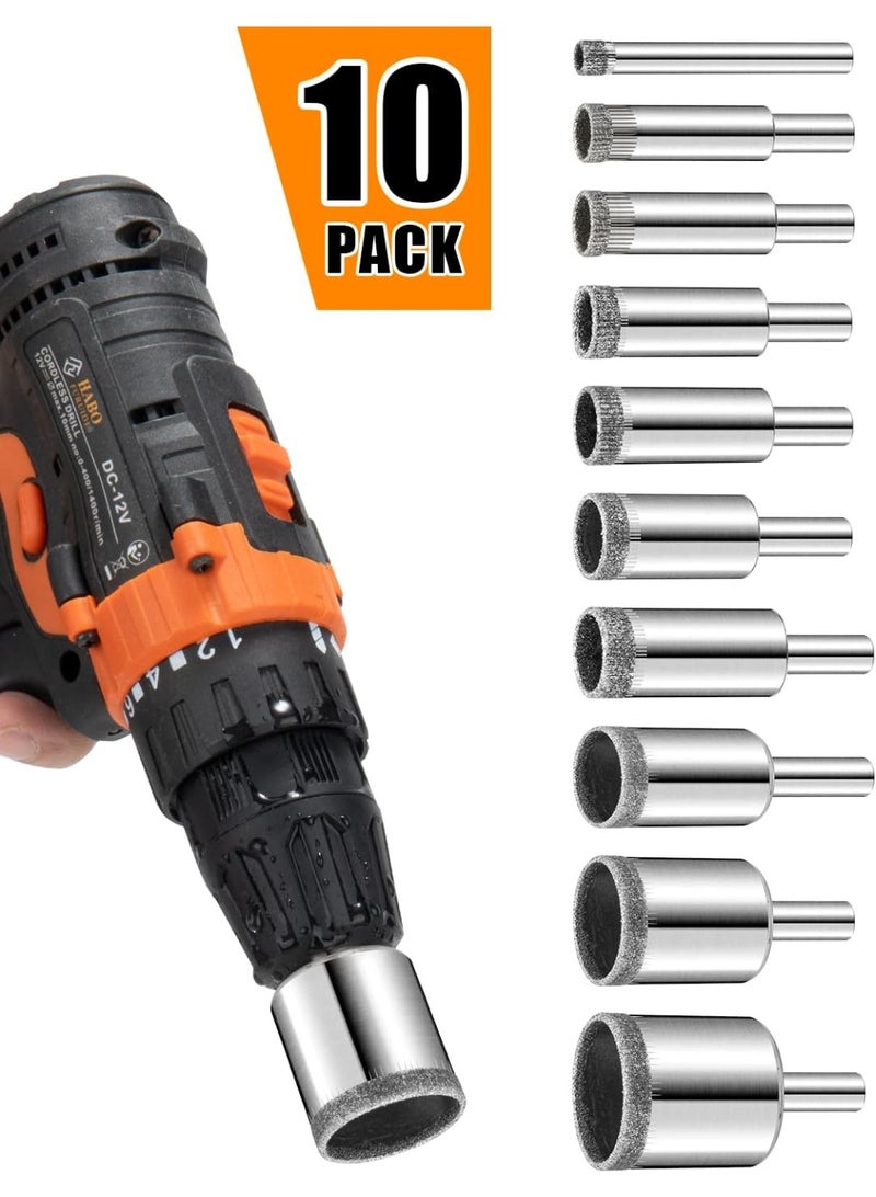 Diamond Drill Bits Set, 10 PCS Diamond Hole Saw Set, Glass Drill Bit for Ceramic Tile Porcelain Marble Granite Stone Bottles - Image 3