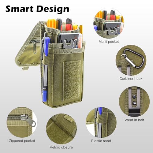KATOLK Belt Tool Pouch, Tactical Utility Organizer with Cell Phone Holder, Durable Heavy-Duty 1000D Nylon EDC Multitool Holster with Multi-Pockets for Electricians, Handymen, Work, Hiking, Daily Use - Image 4