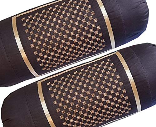 Rj Products Rj Products Cotton Bolster cover with Beautiful Diamond Embroidery Set of 2 Piece Coffee - Image 3