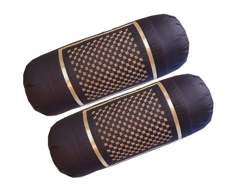Rj Products Rj Products Cotton Bolster cover with Beautiful Diamond Embroidery Set of 2 Piece Coffee - Image 2